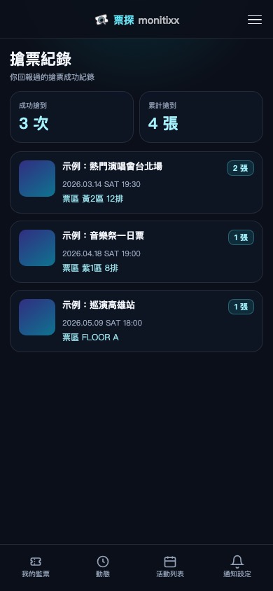 搶票紀錄：成功回報統計